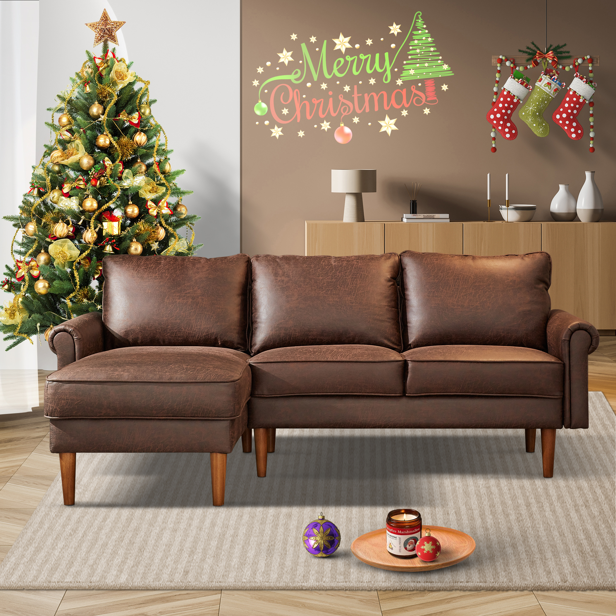 HOOOWOOO Sofas for Living Room, 3Seat Sectional Convertible Sofa 81.50