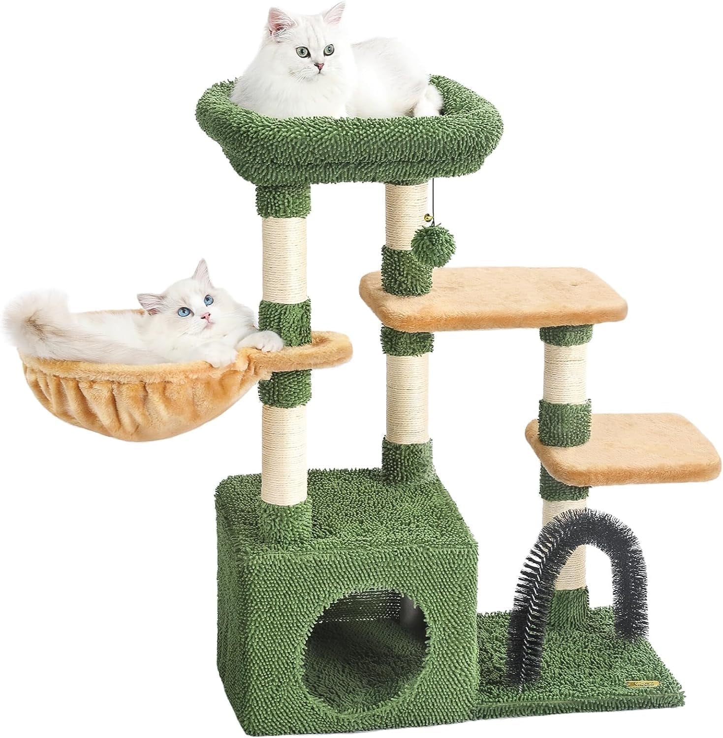 HOOPET 32IN Cactus Cat Tree for Indoor Cats - Multi-Level Cat Tower with Hammock, Condo, Scratching Posts（Green）
