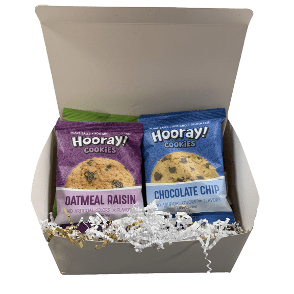 HOORAY! Gift Box Gluten Free, Vegan Assorted Cookie Flavors, 12 Individually Wrapped Large 3oz Cookies - Gift Box For Any Occassion
