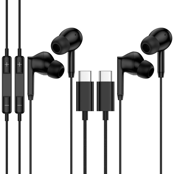 HOOTEK 2 Pack USB C Headphone, USB C Plug in Headphonesfits for Samsung Android,Wired Earbuds in-Ear Type C Earphone with Microphone Volume Control Bass Stereo Noise Canceling fits for iPhone17/16/15