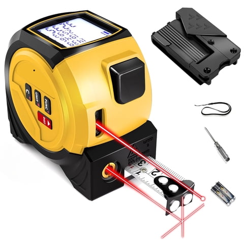 3-in-1 Laser Tape Measure, 196ft/60m Laser Distance Meter with 16ft/5m Tape, High Precision Laser Crosshair Tape Measure for Construction, LCD Screen Display, AutoLock Measuring Tape