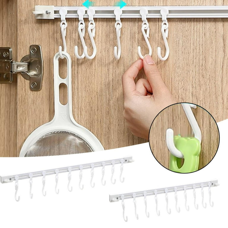 HOOUDO Multifunctional Slide Hook Clearance Key Hook Track Wall Mounted Kitchen Utensil Rack with 10 Hooks Hanging Pot Rack Hanger Adhesive Coat Hook Rail Multi Purpose Rail Hook Walmart