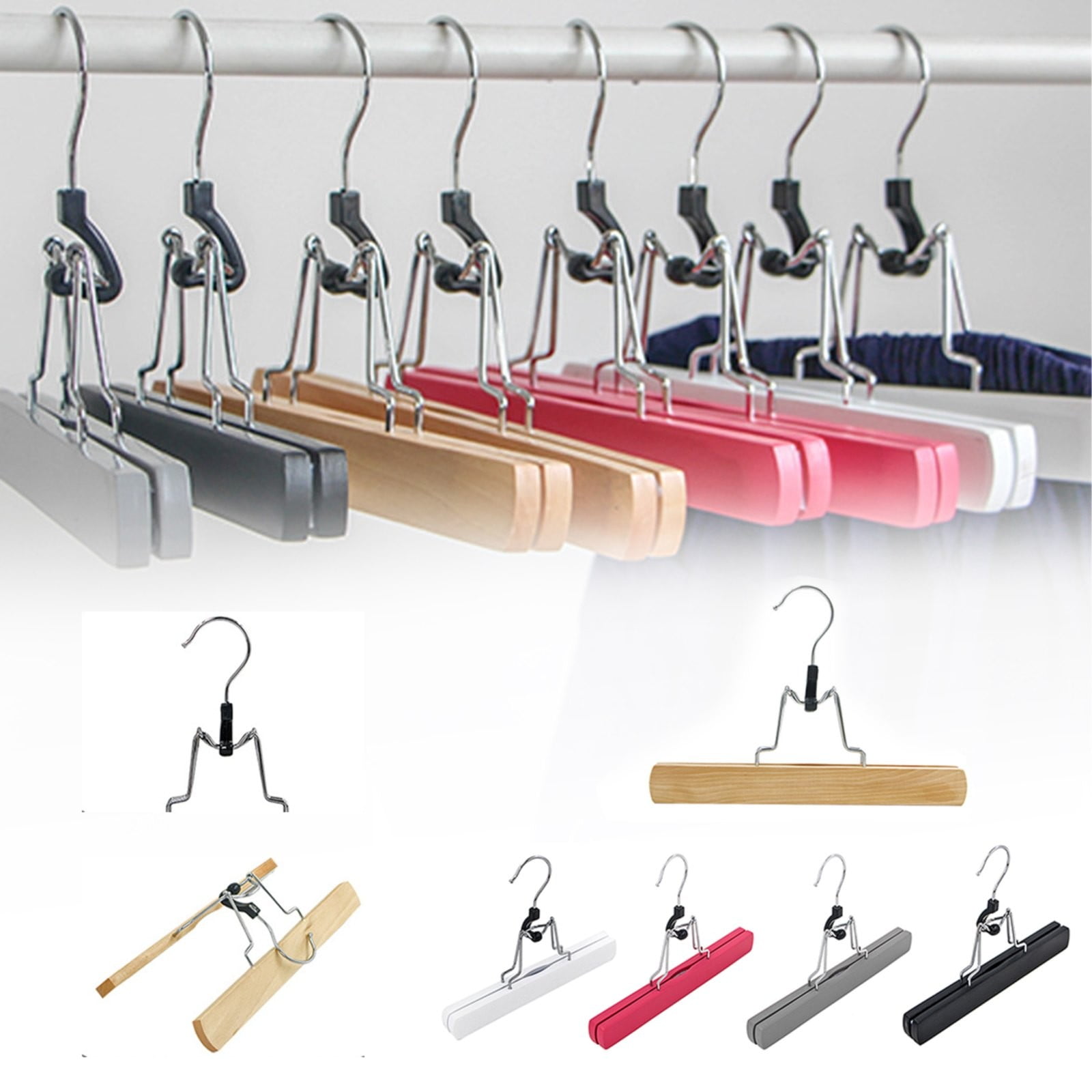 HOOUDO Solid Wood Hanger Clearance Wooden Pants Hangers with Clips Non ...