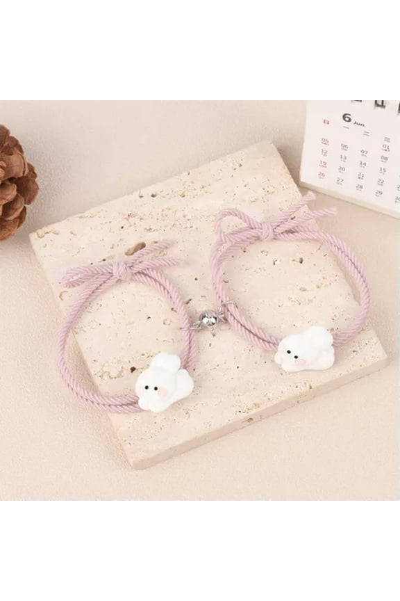 1/2Pcs Cute Cartoon Hug Bear Magnetic Bells Couple Distance Matching Bracelets@-02