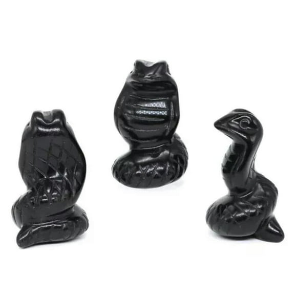 HOOUN 1.5" Natural Crystal Snake Carved Quartz Stone Serpent Rock Healing Reiki Decor-Obsidian-1PC (Random Pick)