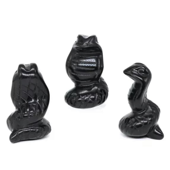 HOOUN 1.5" Natural Crystal Snake Carved Quartz Stone Serpent Rock Healing Reiki Decor-Obsidian-1PC (Random Pick)