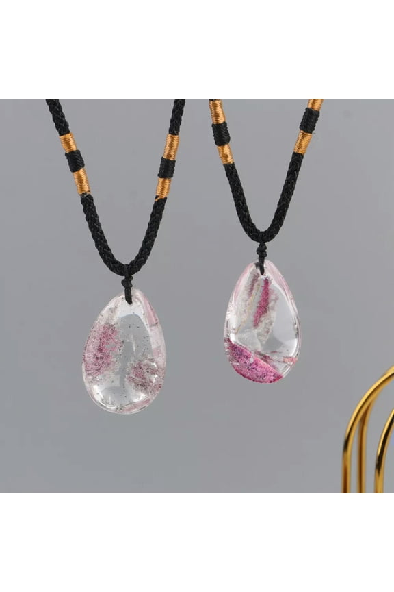 1 Natural Ghost Phantom Pink Quartz Crystal Pendant Necklace Chakra Healing Rock