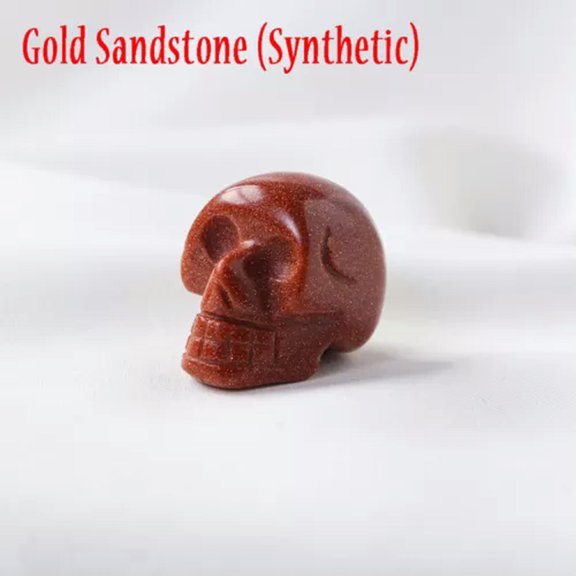 HOOUN 1" Natural Skull Ghost Head Crystal Carved Quartz Jasper Stone Halloween Healing-Gold Sandstone