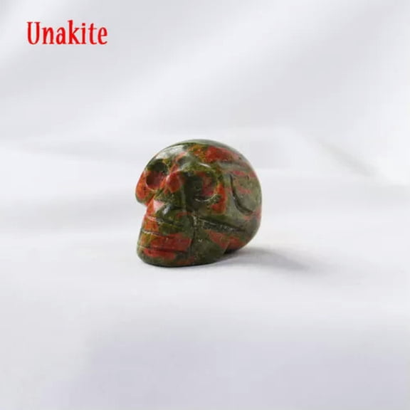 HOOUN 1" Natural Skull Ghost Head Crystal Carved Quartz Jasper Stone Halloween Healing-Unakite