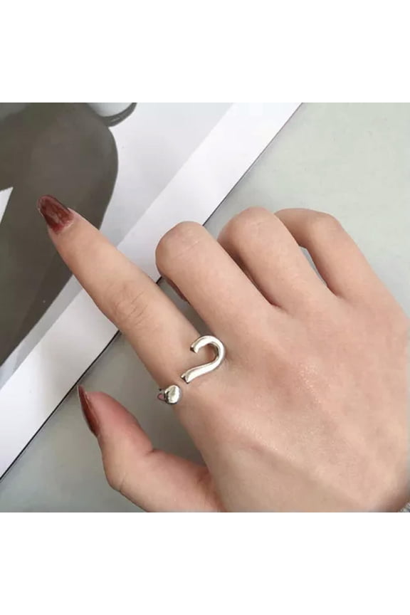 1 PC Fashion Cold Wind Index Finger Ring Resizable Open Question Ring Jewelry-Silver-Resizable