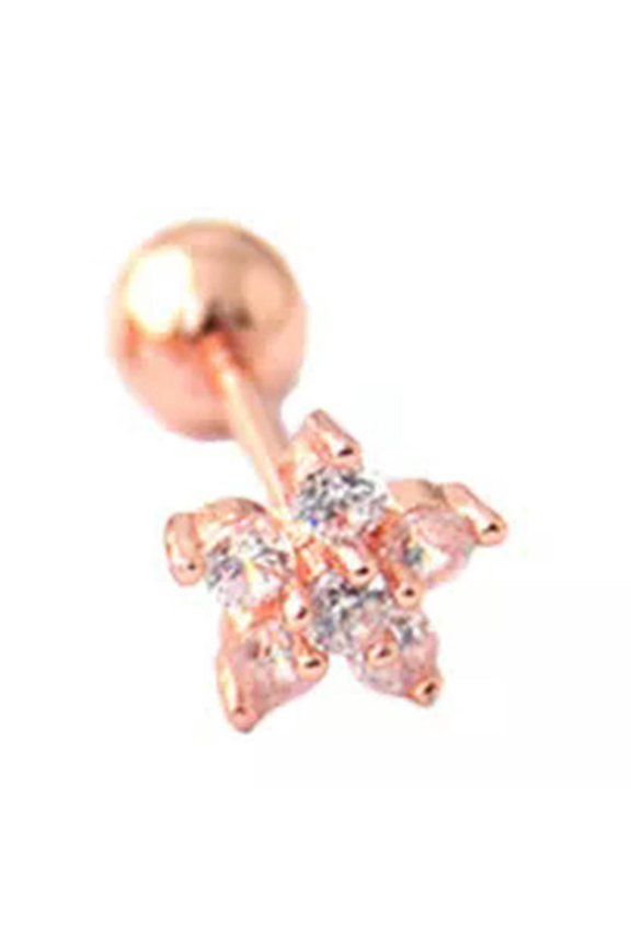 Titanium Steel Tragus Bar Helix Upper Ear Crystal Flower 1PC Cartilage Gem -white rose gold
