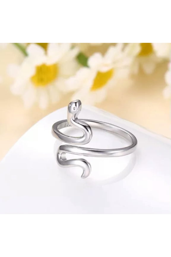 1 PC Fashion Trendy Ring Punk Snake Hip Hop Rock Adjustable Opening Jewelry -Silver-Resizable