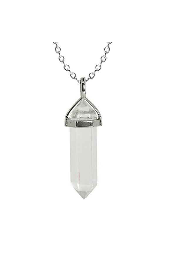 1 PCS Natural Stone Hexagonal Crystal Pendant Necklace Multiccolor Sweater Chain-White crystal