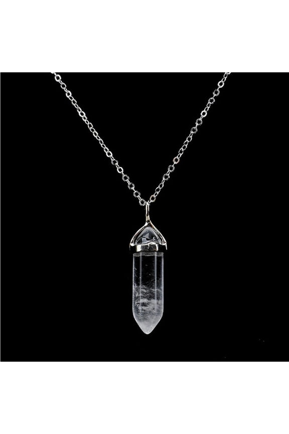 1 PCS Natural Stone Hexagonal Crystal Pendant Necklace Multiccolor Sweater Chain-clear
