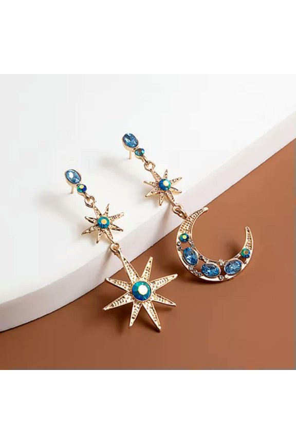 1 Pair Crystal Fashion Women Celestial Moon & Star Hoop Drop Dangle Earrings