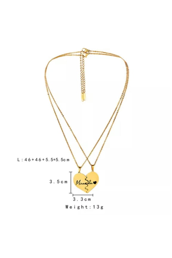 1 Pair Personalised Custom Name Letter Necklace Couple Love Heart Lover Chain-Gold