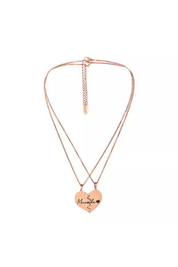 1 Pair Personalised Custom Name Letter Necklace Couple Love Heart Lover Chain-Rose Gold