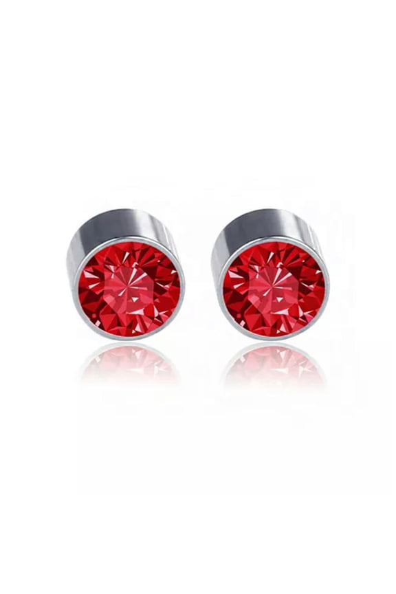 1 Pair Stainless Steel Magnetic Stud Earring Women Men Non-Piercing Clip On-Red