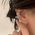 thumbnail image 1 of HOOUN 1 Pair Women Silver Color Bow Ribbon Ear Clip Sweet Style Unpierced Earrings-Right, 1 of 9