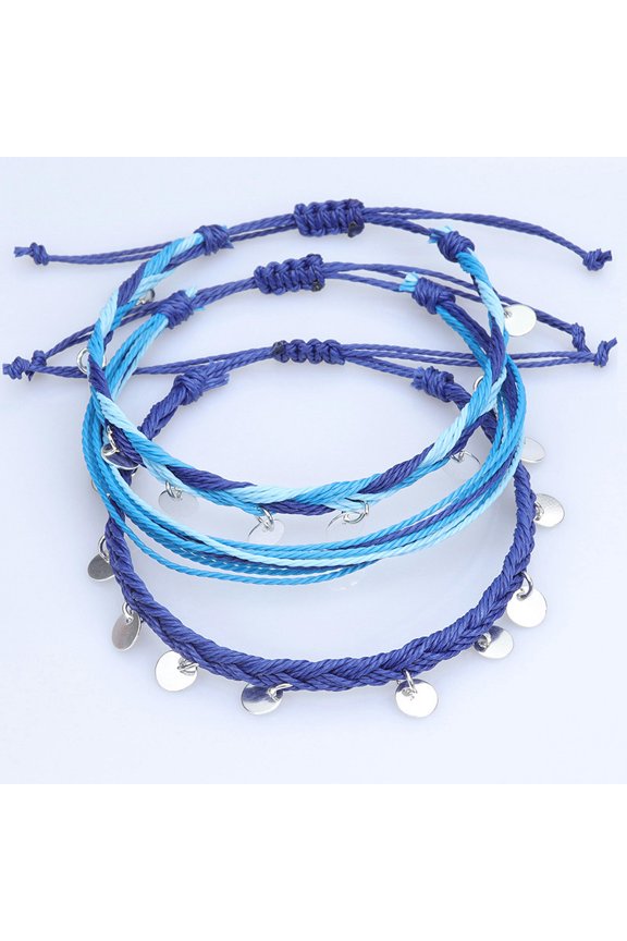 1 Sets Lady Bohemian Wax Thread Woven Bracelets Beach Surfing Anklet Sequins-9-1Sets