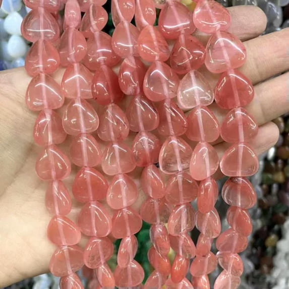 HOOUN 10-20mm Natural Heart Shape Agates Quartz Loose Spacer Beads for Jewelry Making-Watermelon red-10mm 19pcs beads