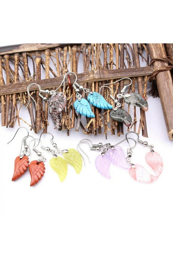 10 Pairs Natural Mix Stone Angel Wing Gems Earring Magic Reiki Healing Amulet