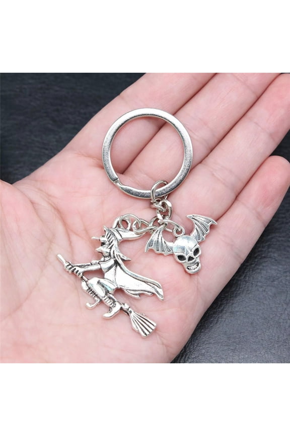 10 Sets Tibetan Silver Charms Witch Skull Key Chains DIY X10059