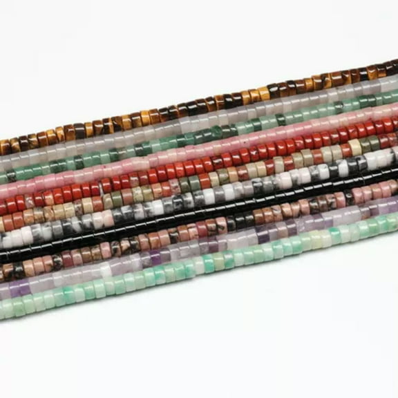 HOOUN 10 Strand Natural 2x4mm Smooth Tyre Wheel Rondelle Spacer Stone Loose Beads 15''