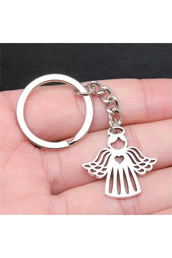 10 sets Tibetan Silver Charms Angel LUCKY KeyChains DIY C14164
