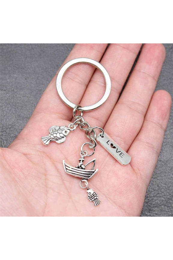 10 sets Tibetan Silver Charms Fishing Fish Love LUCKY Key Chains DIY X10068