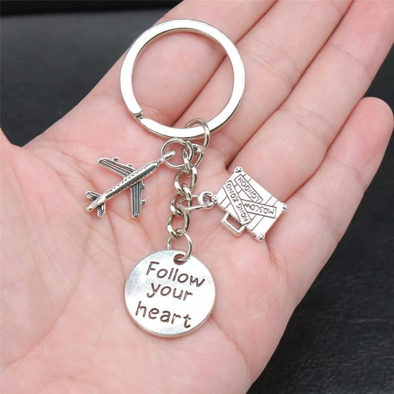 HOOUN 10 sets Tibetan Silver Charms Travel Passport Airplane LUCKY Key Chains X10091