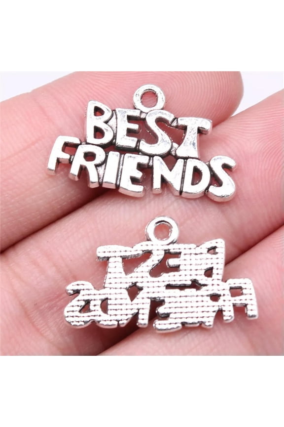 100 Pcs Antique Silver Best Friends Charms Pendant 25x15MM C15394