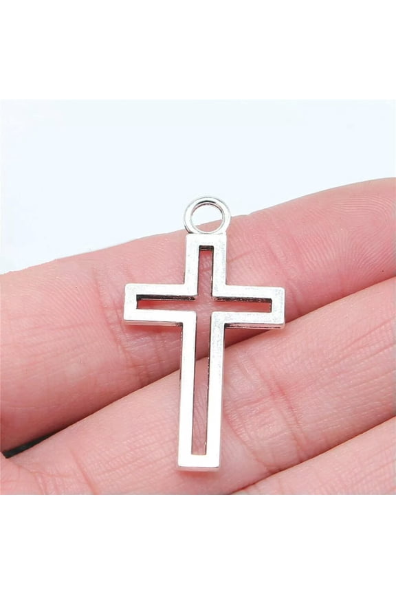 100 Pcs Antique Silver Cross Charms Pendant 39x21MM B16446