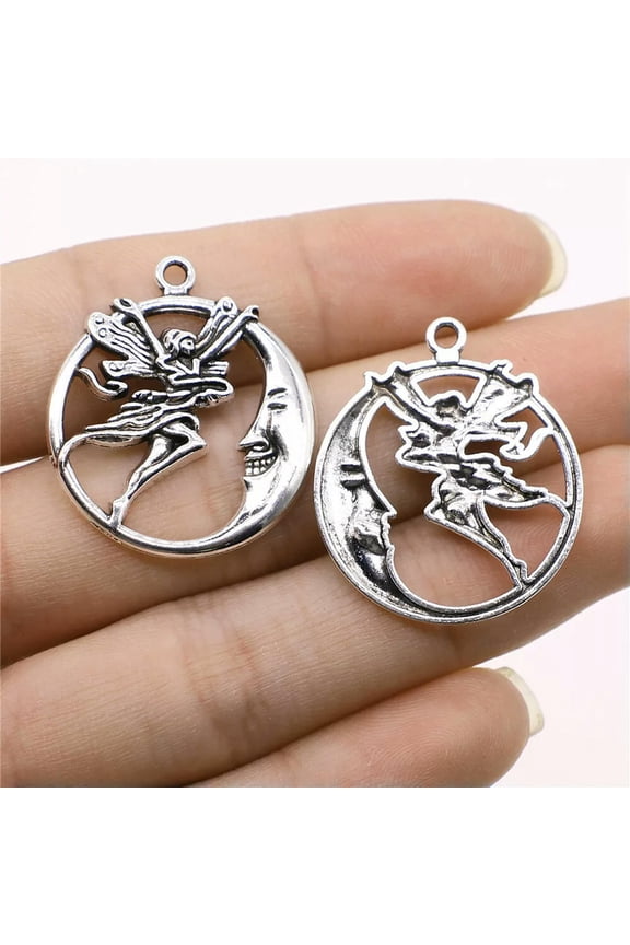 100 Pcs Antique Silver Moon Angel Charms Pendant 30x26MM C11204