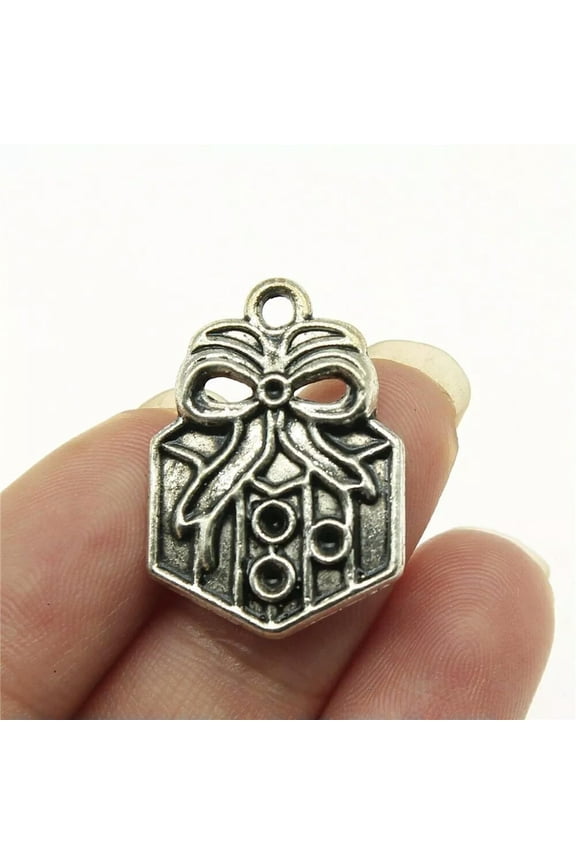 100 Pcs Antique Silver gift box Charms Pendant 25x18MM B12502