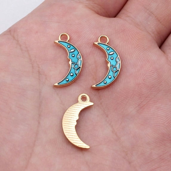 HOOUN 100 Pcs Multicolor Alloy Enamel Moon Charms Pendant 17X9MM Diy Making D20167-Blue