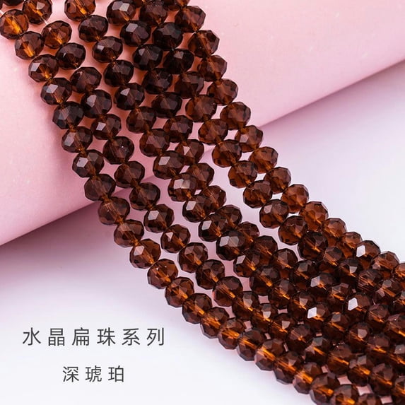 HOOUN 1000pcs 4/6/8MM Faceted Glass Crystal Rondelle Beads Loose Spacer Beads DIY-Deep amber-6MM