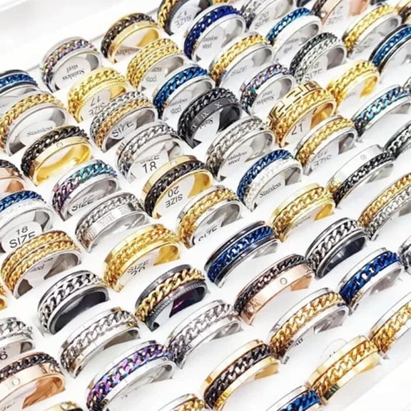 HOOUN 100Pcs/Lot Classic Stainless Steel Chain Rotating Rings Mixed Spinner Corkscrew-20Pcs Opp Bag-Mix Style