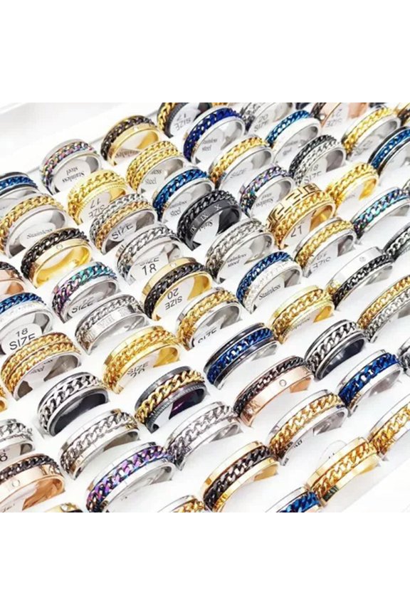 100Pcs/Lot Classic Stainless Steel Chain Rotating Rings Mixed Spinner Corkscrew-20Pcs Opp Bag-Mix Style