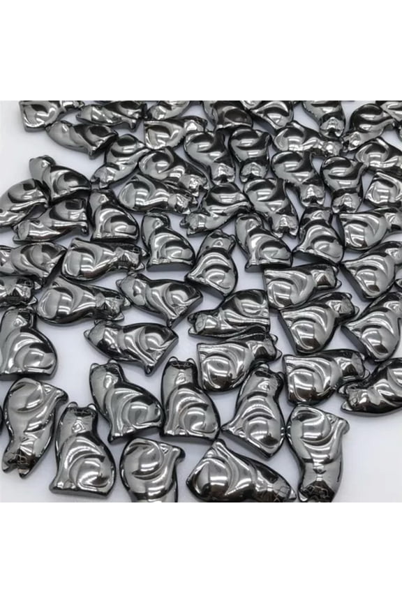 100pcs Hematite Stone Black Carved Cat Pendant Bead for Diy Jewelry Accessories