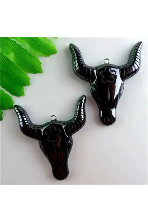 100pcs Hematite Stone Black Carved Ox Head Pendant Bead or Jewelry Accessories