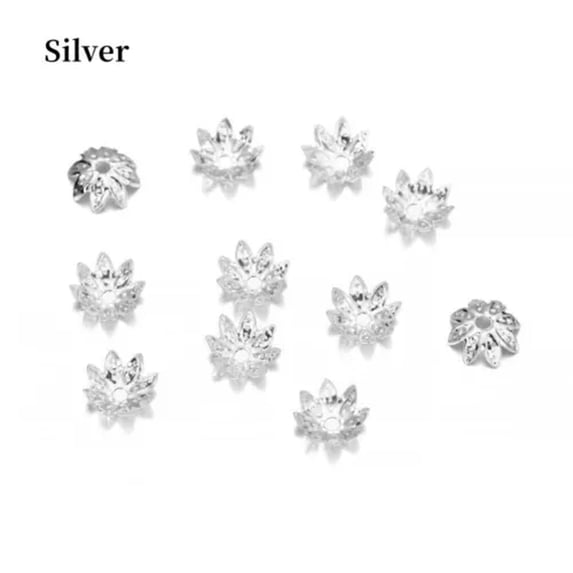 HOOUN 100pcs/Lot 8 10 mm Lotus Flower Bead Caps Cone End Beads Cap Filigree DIYJewelry-Silver Bead Caps-8mm