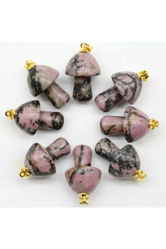 100pcs Natural Stone Quartz Crystal Mushroom Pendant or Jewelry Making Wholesale-Black Line