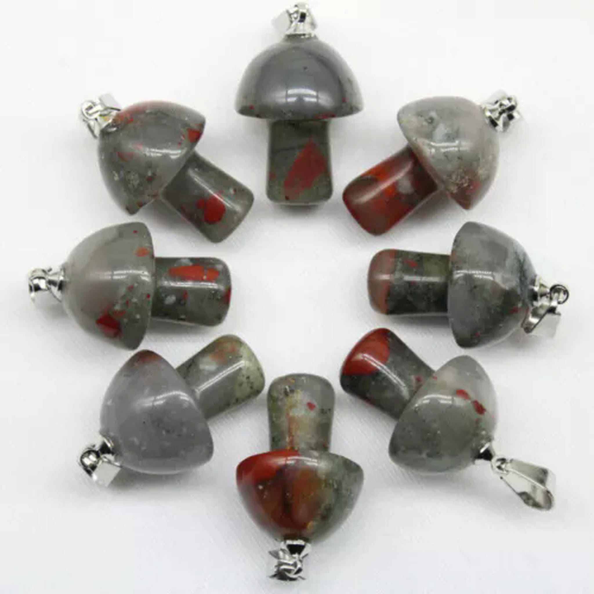 HOOUN 100pcs Natural Stone Quartz Crystal Mushroom Pendants for DIY Jewelry Wholesale-Dragon bloodstones