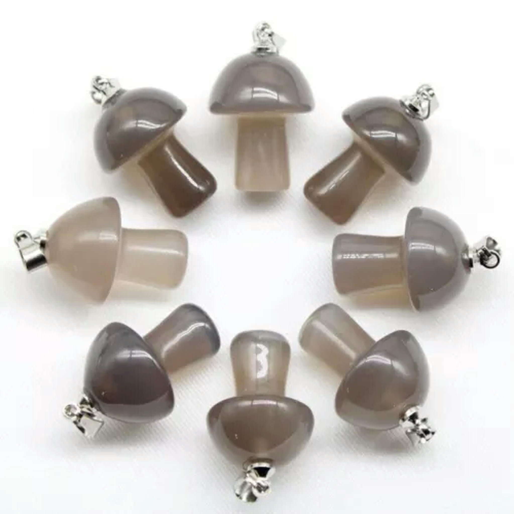 HOOUN 100pcs Natural Stone Quartz Crystal Mushroom Pendants for DIY Jewelry Wholesale-Grey Agate