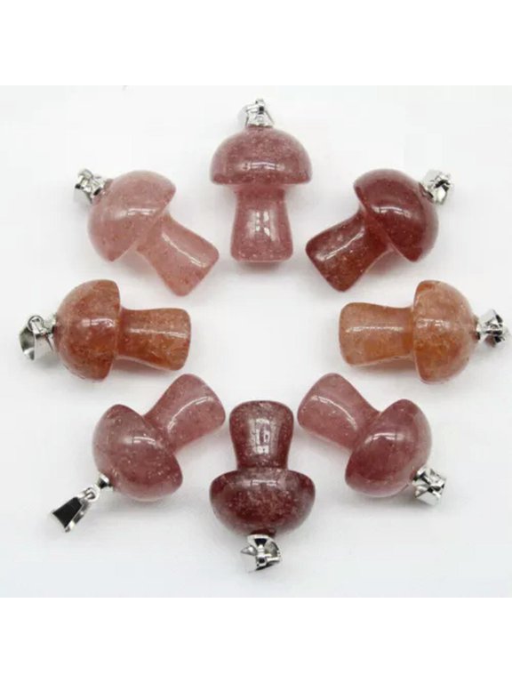 100pcs Natural Stone Quartz Crystal Mushroom Pendants for DIY Jewelry Wholesale-Strawberry Crystal