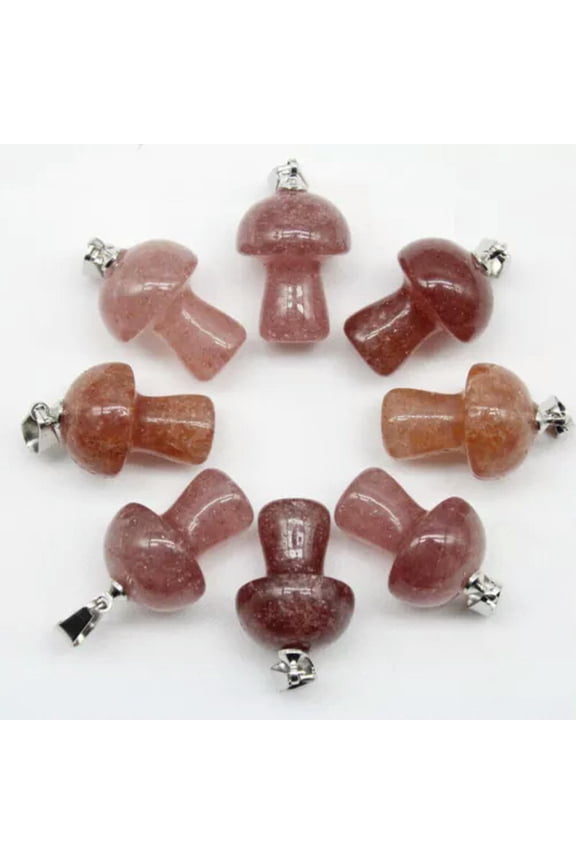 100pcs Natural Stone Quartz Crystal Mushroom Pendants for DIY Jewelry Wholesale-Strawberry Crystal