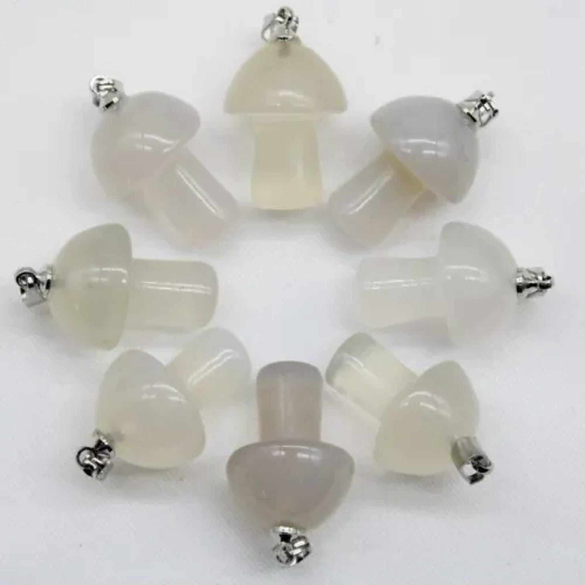 HOOUN 100pcs Natural Stone Quartz Crystal Mushroom Pendants for DIY Jewelry Wholesale-white agate