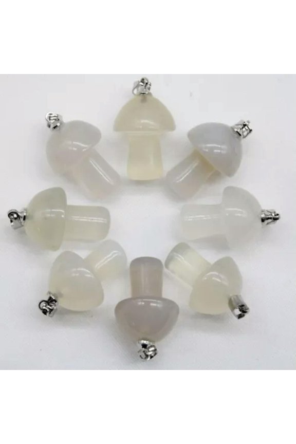 100pcs Natural Stone Quartz Crystal Mushroom Pendants for DIY Jewelry Wholesale-white agate
