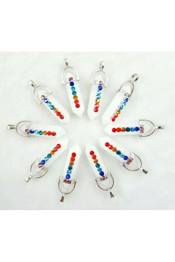 100pcs Natural White Jade Stone Hexagonal Pointed 7 Color Reiki Chakra Pendant